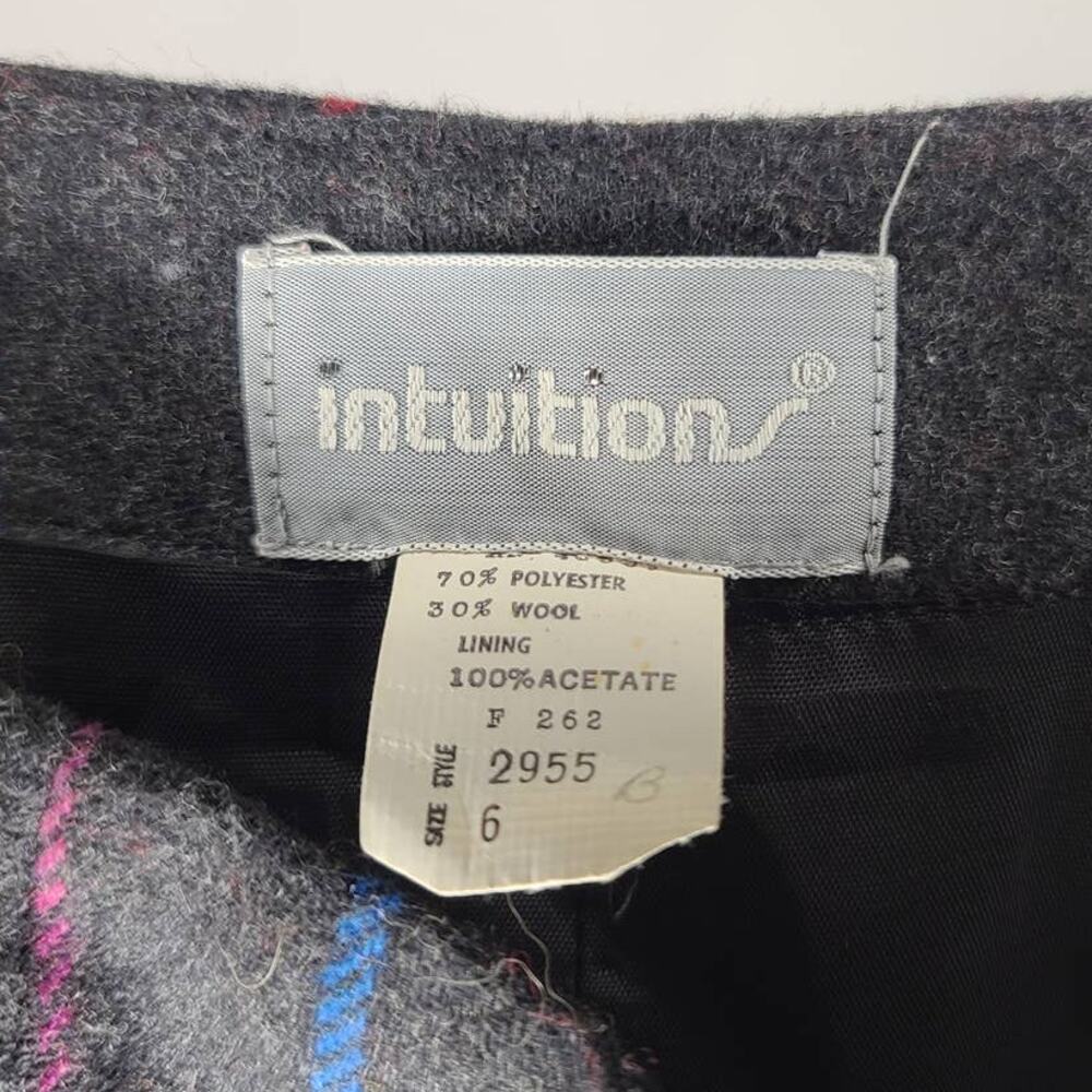 Vintage Intuitions high waist grey plaid wool blend skirt - Size 6 - Picture 4 of 6